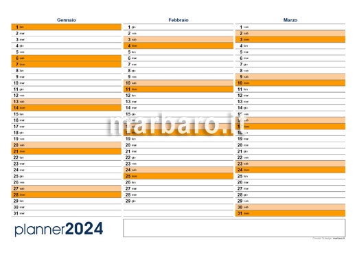 Calendario planning 2024 in PDF stampabile