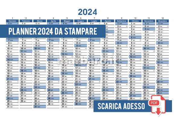 Calendario 2024 mensile in PDF stampabile: scegli e scarica ora!