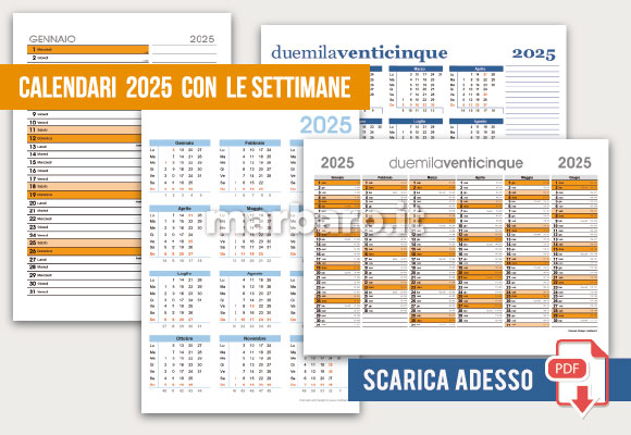Calendari 2025 con le settimane da stampare