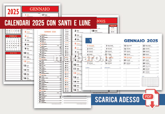 Calendari 2025 con santi e lune da stampare