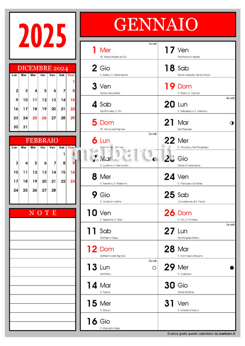 Calendario 2025 con i santi da stampare Calendario 2025 con i santi da stampare
