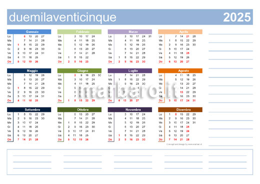 Calendario 2025 con le festività da stampare