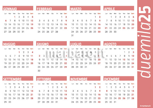 Calendario 2025 con le festività in PDF