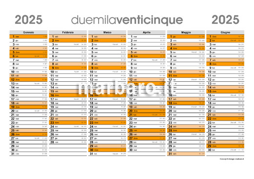 Calendario 2025 con le settimane e il conteggio dei giorni
