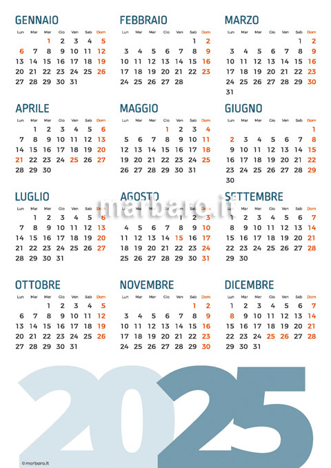 Calendario 2025 da scaricare gratis in PDF