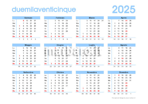 Calendario 2025 da stampare con settimane