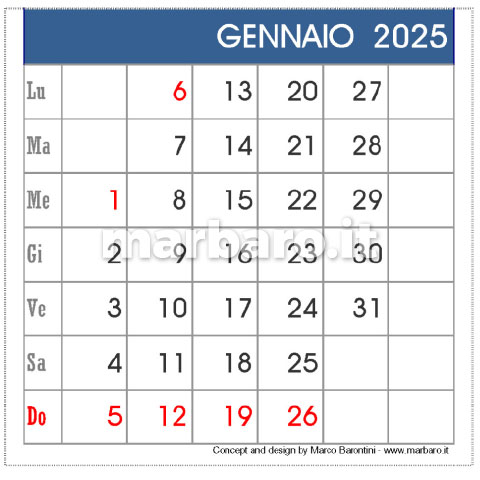 Calendario 2025 da tavolo in PDF da stampare