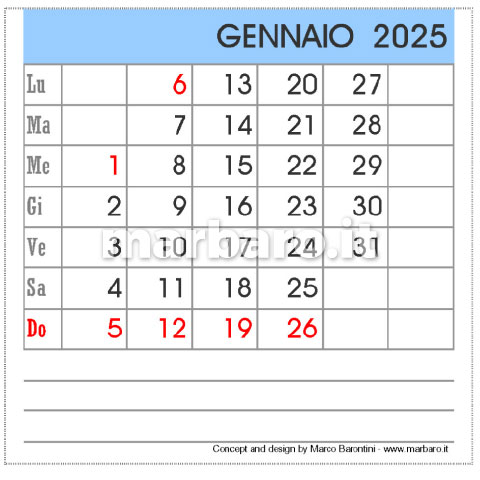 Calendario 2025 da tavolo da stampare