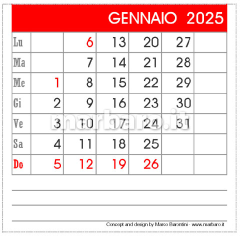 Calendario 2025 da tavolo stampabile