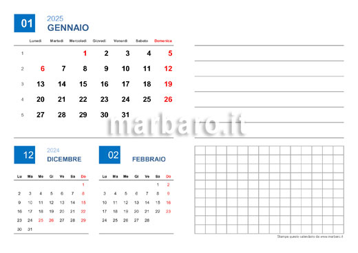 Calendario 2025 mensile in PDF stampabile
