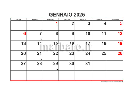 Calendario 2025 mensile con festività italiane