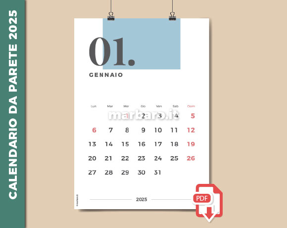 Calendario da parete 2025 stampabile su A4