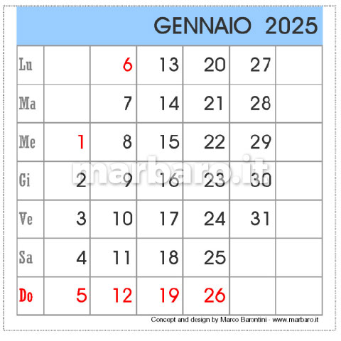 Calendario da tavolo 2025 PDF stampabile