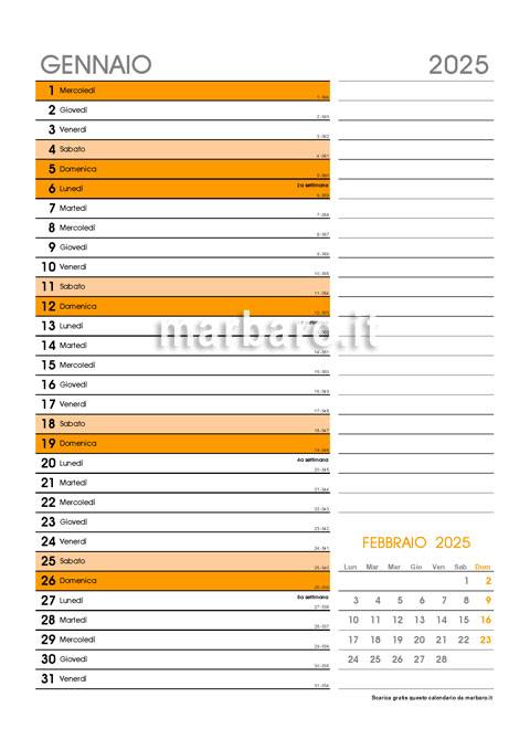 Calendario mensile 2025 in PDF da stampare