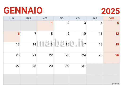 Calendario mensile 2025 con le festività stampabile