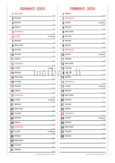 Calendario mensile 2025 stampabile 2 mesi per pagina
