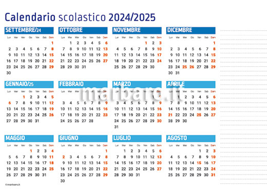 Calendario scolastico 2024/2025 in PDF