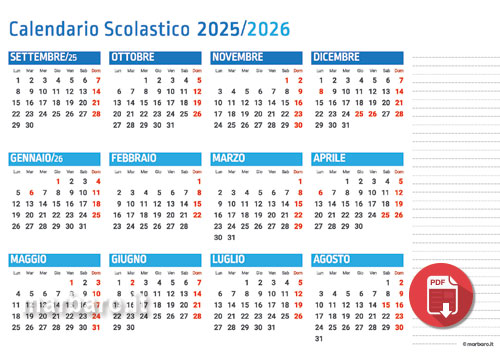 Calendari 2025/26 per la scuola da stampare