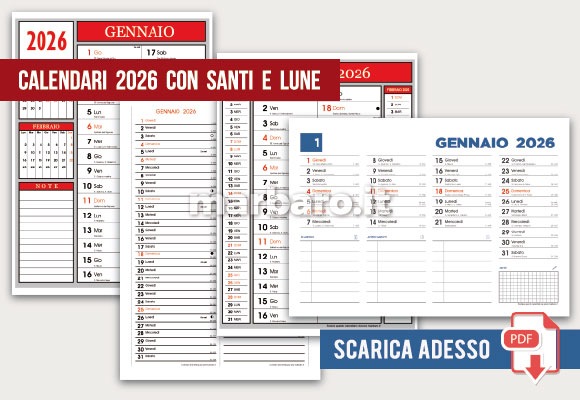 Calendari 2026 con santi e lune da stampare
