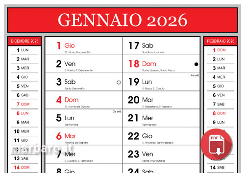 Calendari 2026 con santi e lune stampabili