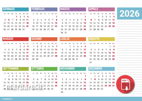 Calendari annuali 2026 da stampare