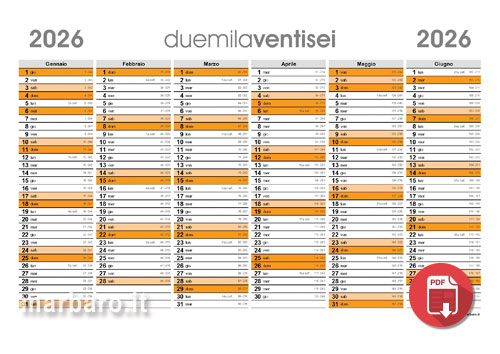 Calendari planning 2026 in PDF da stampare