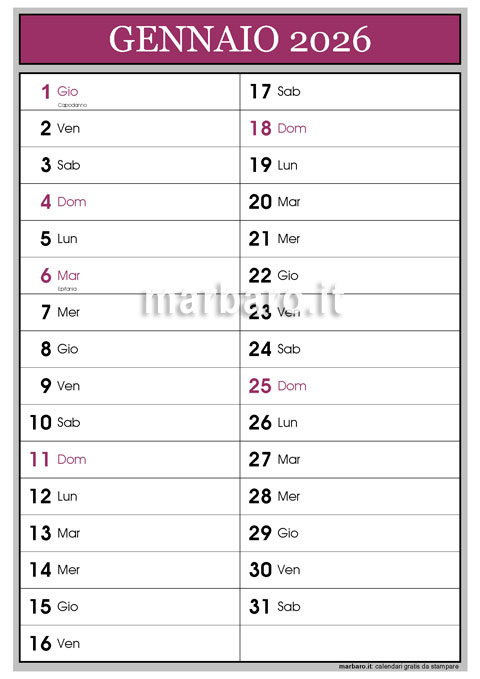 Calendario mensile 2026 in PDF con i 12 mesi e le festività