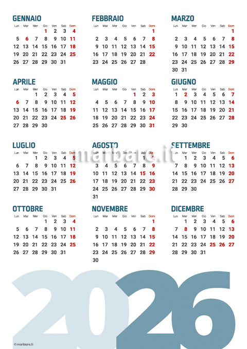 Calendario 2026 annuale PDF da scaricare