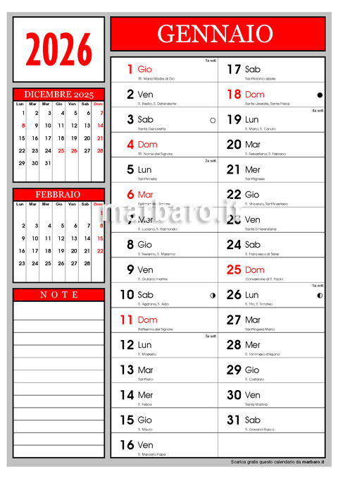 Calendario 2026 con i santi da stampare