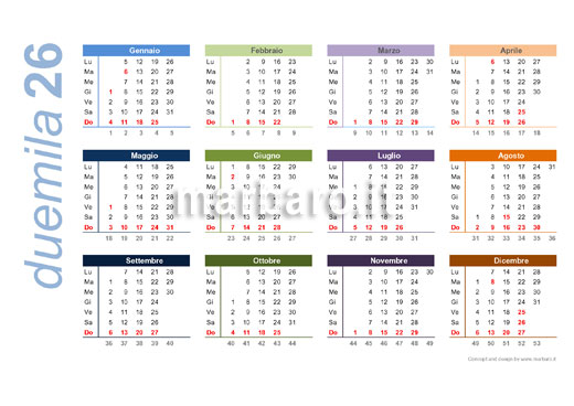 Calendario 2026 con le settimane e le festività da stampare