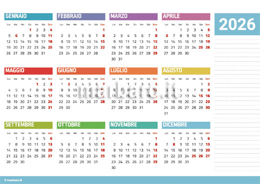Calendario 2026 da stampare