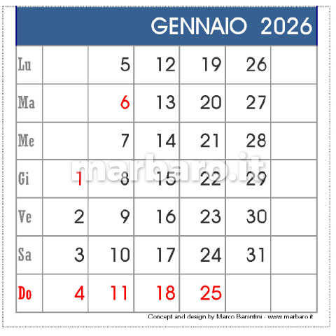 Calendario 2026 da tavolo in PDF da stampare