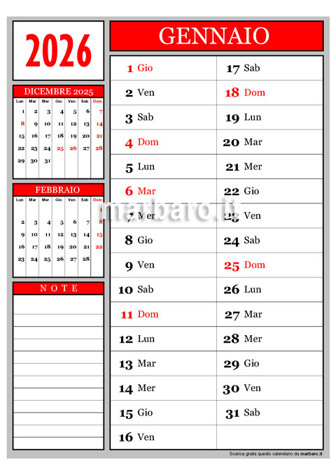 Calendario 2026 mensile PDF stampabile