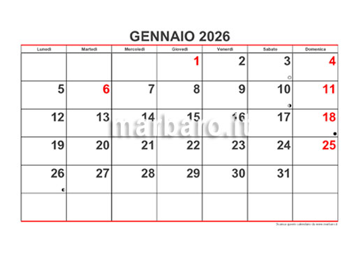Calendario 2026 mensile con festività italiane
