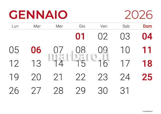 Calendario 2026 mensile stampabile