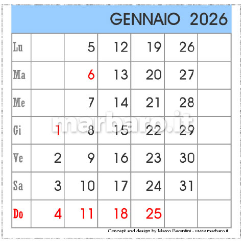 Calendario da tavolo 2026 PDF stampabile