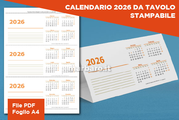 Calendario da tavolo 2026 stampabile