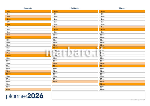 Calendario planning 2026 in PDF stampabile