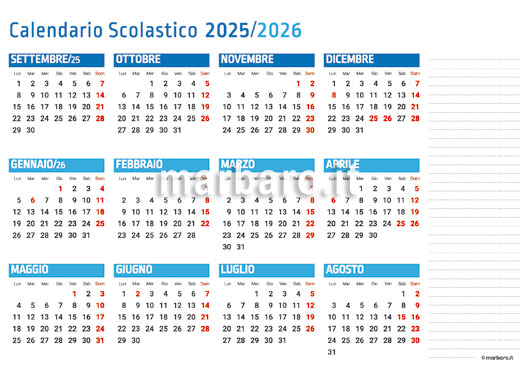 Calendario scolastico 2025/2026 PDF stampabile