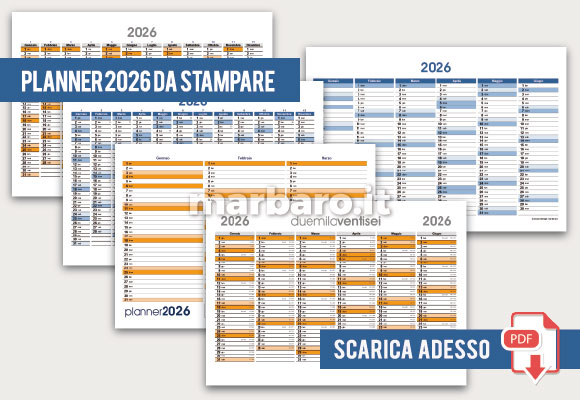 Calendari planner 2026 in PDF da stampare