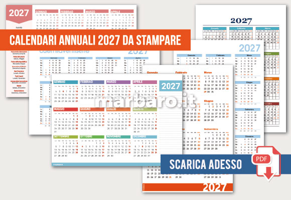 Calendari 2027 annuali da stampare A4