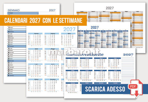 Calendari 2027 con le settimane