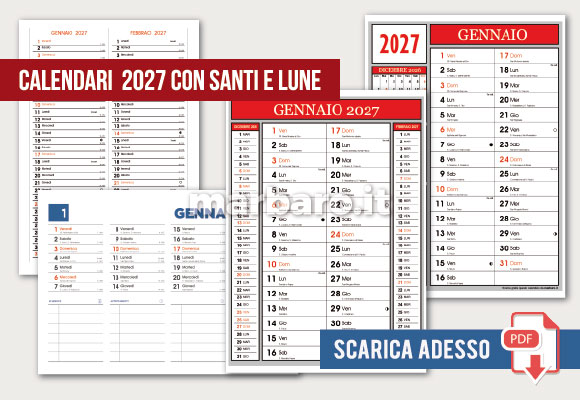 Calendari 2027 con santi e lune da stampare