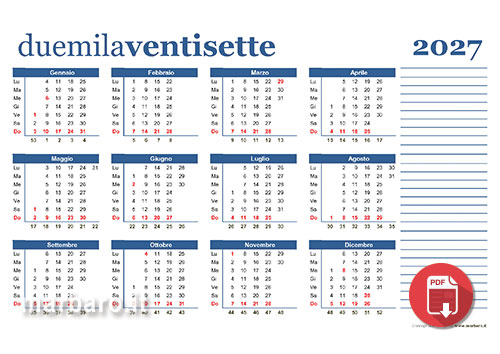 Calendari 2027 con le settimane Calendari 2027 con le settimane