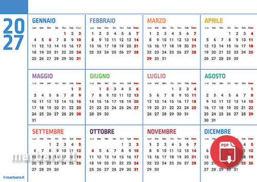 Calendari 2027 annuali da stampare Calendari annuali 2027 da stampare