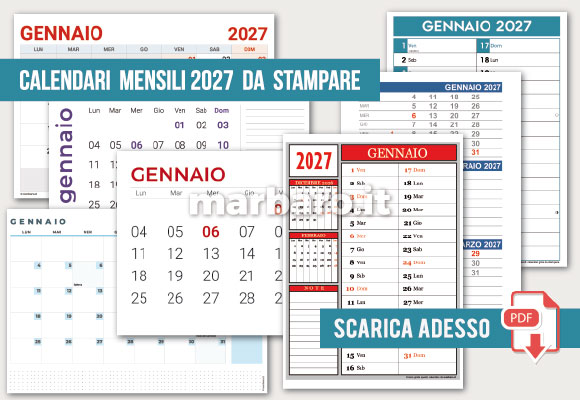 Calendari mensili 2027 da scaricare gratis in PDF