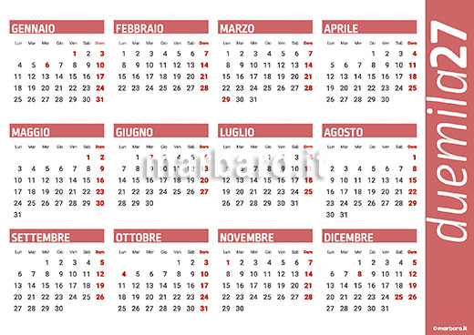 Calendario 2027 PDF da stampare orizzontale