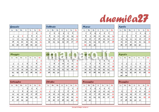 Calendario 2027 annuale PDF da scaricare