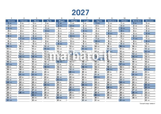 Calendario 2027 con i numeri delle settimane stampabile in A4 Calendario 2027 con i numeri delle settimane stampabile in A4