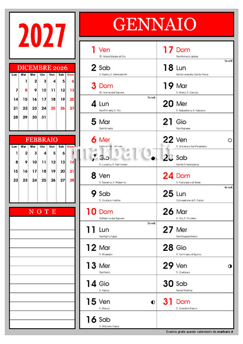 Calendario 2027 con i santi da stampare Calendario 2027 con i santi da stampare